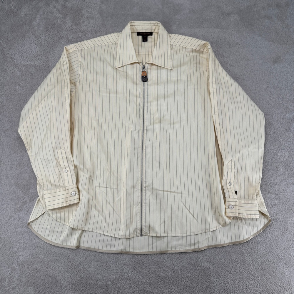 Louis Vuitton Mens Full Zip Shirt 40 Cream Preowned Striped Stains